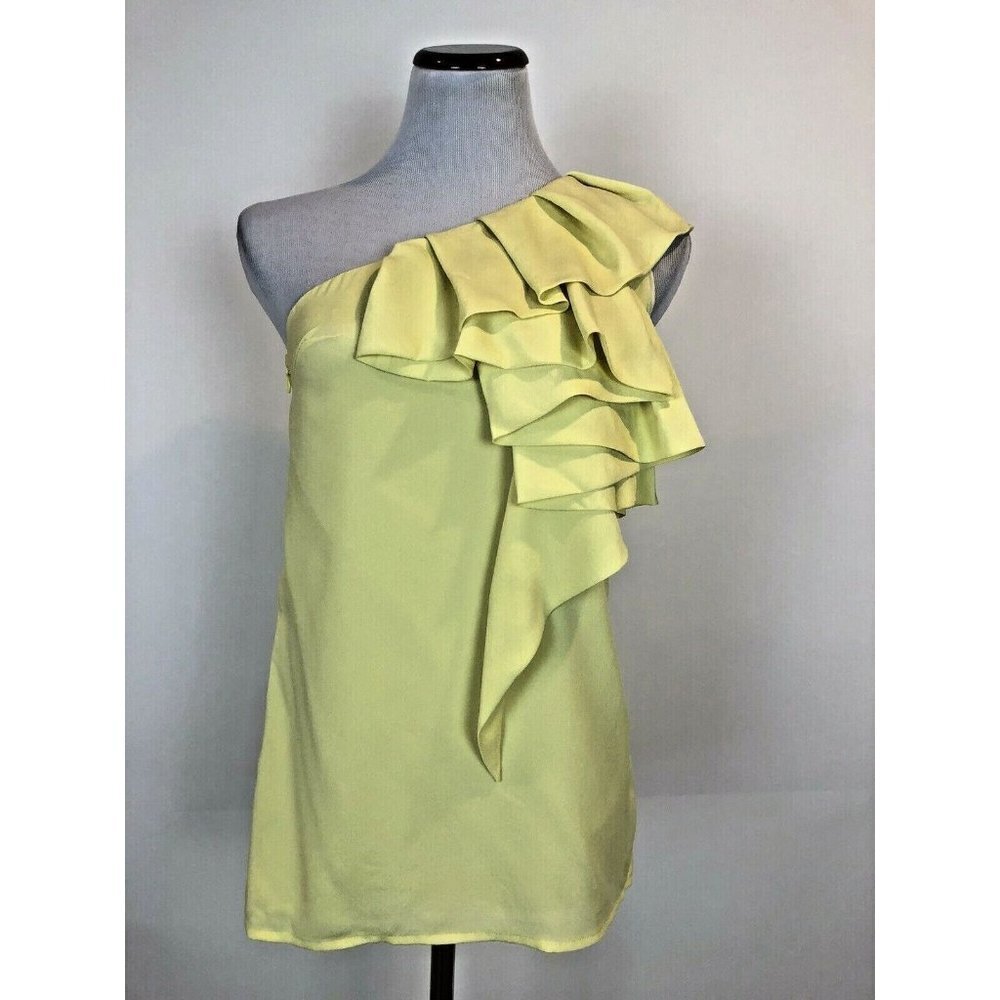 MM Couture Yellow Ruffle One Shoulder Blouse Frilly Sleeveless Small NWT